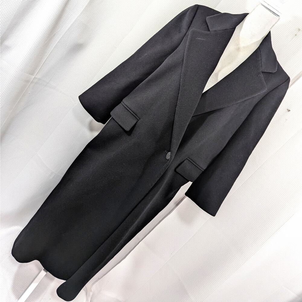 JOHN WEITZ! STUNNING BLACK 100% FINE WOOL CLASSIC OVERCOAT, TRENCH COAT! SZ L